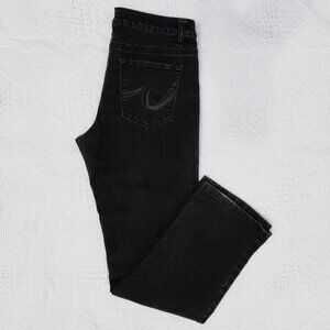 Black Denim Jeans with Square Decor & Embroidered Pockets